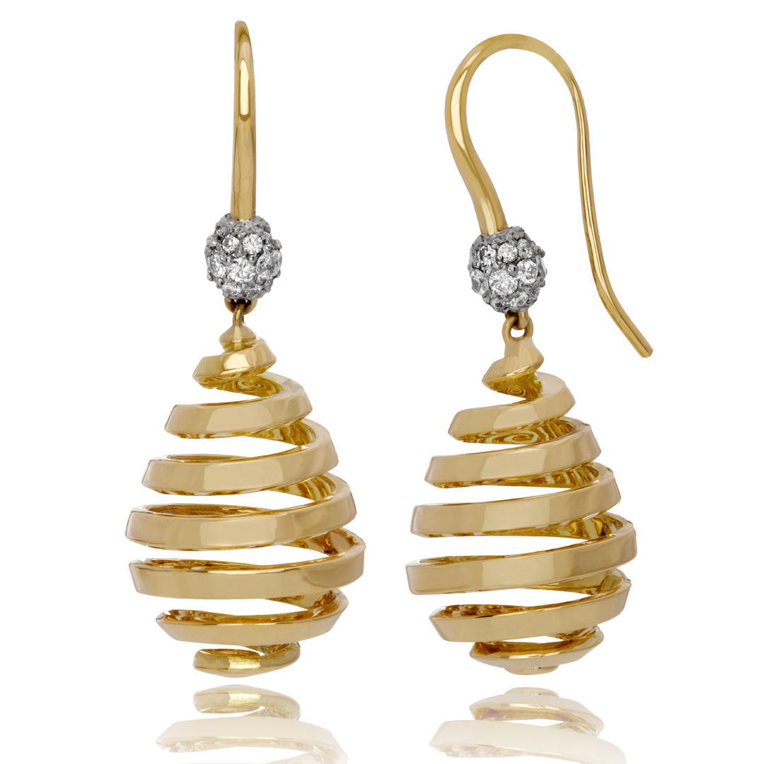 18KT yellow gold earrings set with pavÃ© set 48 diamonds for a total ...