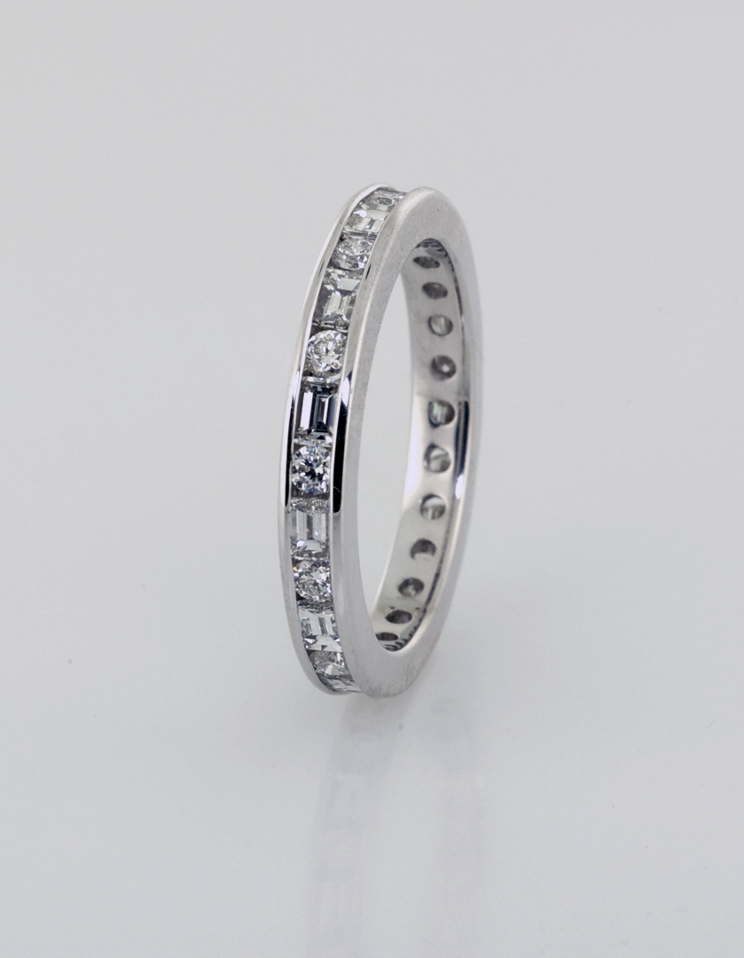 Platinum Eternity Band with Round and Baguette Diamondss Eternity
