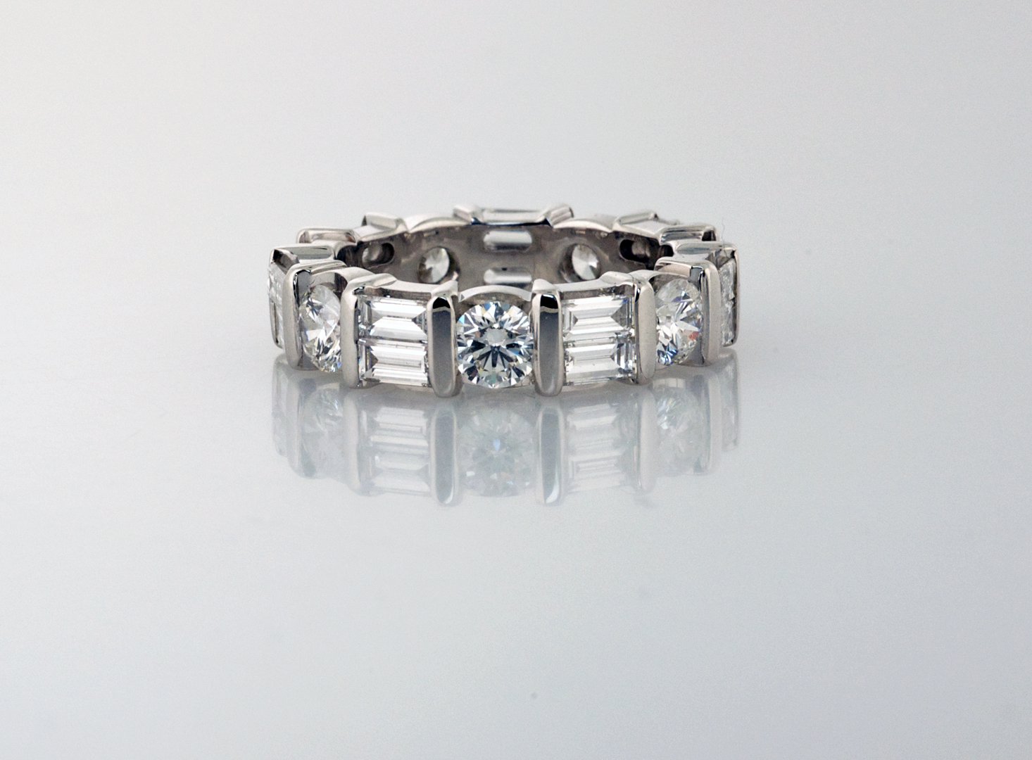 Round and Stacked Baguette Diamond Platinum Eternity Band Eternity