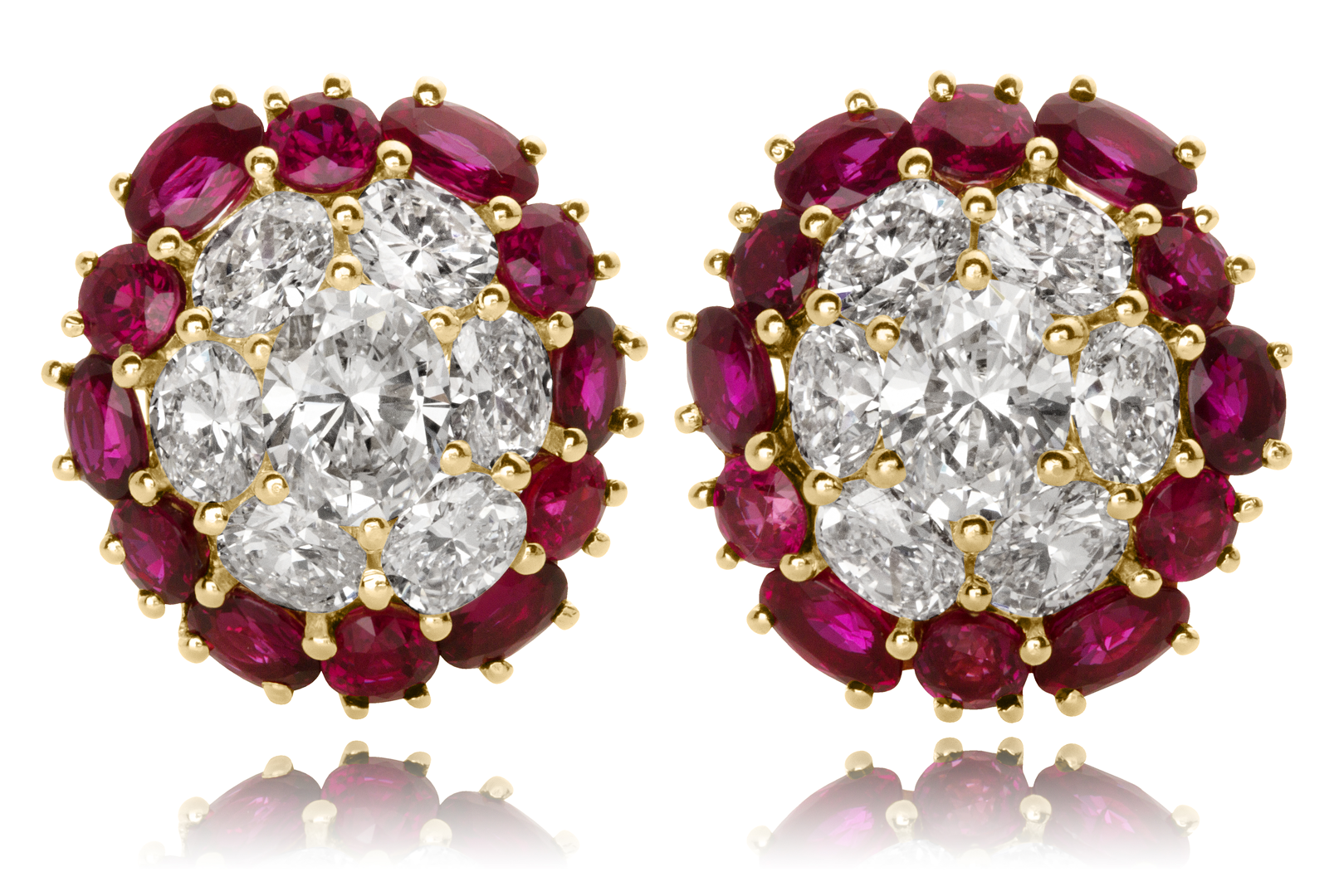 Diamonds In Ruby Framed Earrings Élégance Hammerman Signature Ruby And Diamond Earrings In 18kt White Yellow Gold