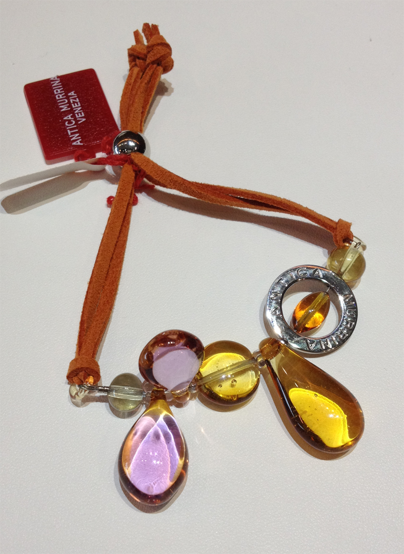 Venetian Glass beads on leather bracelet