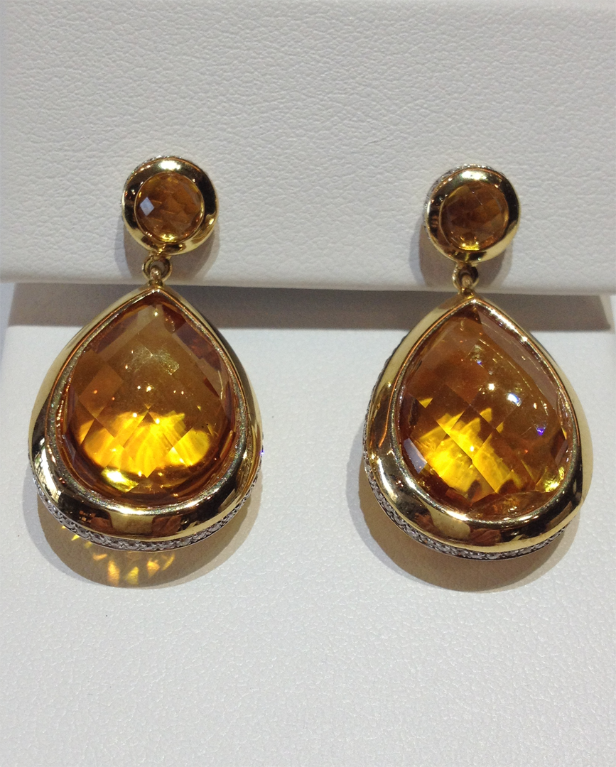 Citrine, diamond and 18KT yellow gold earrings