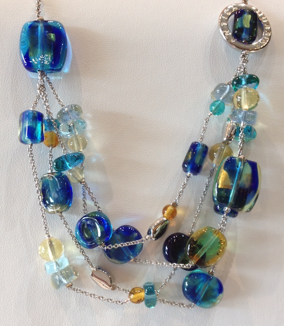 Antica Murrina blue and gold handmade glass bead stainless steel necklace