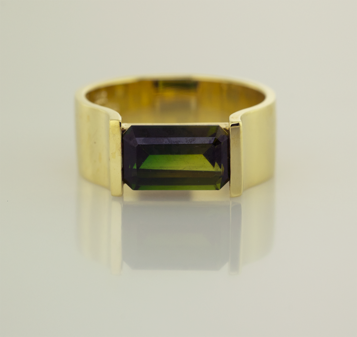 18KT Yellow Gold and Bi-Color Tourmaline Modern Ring