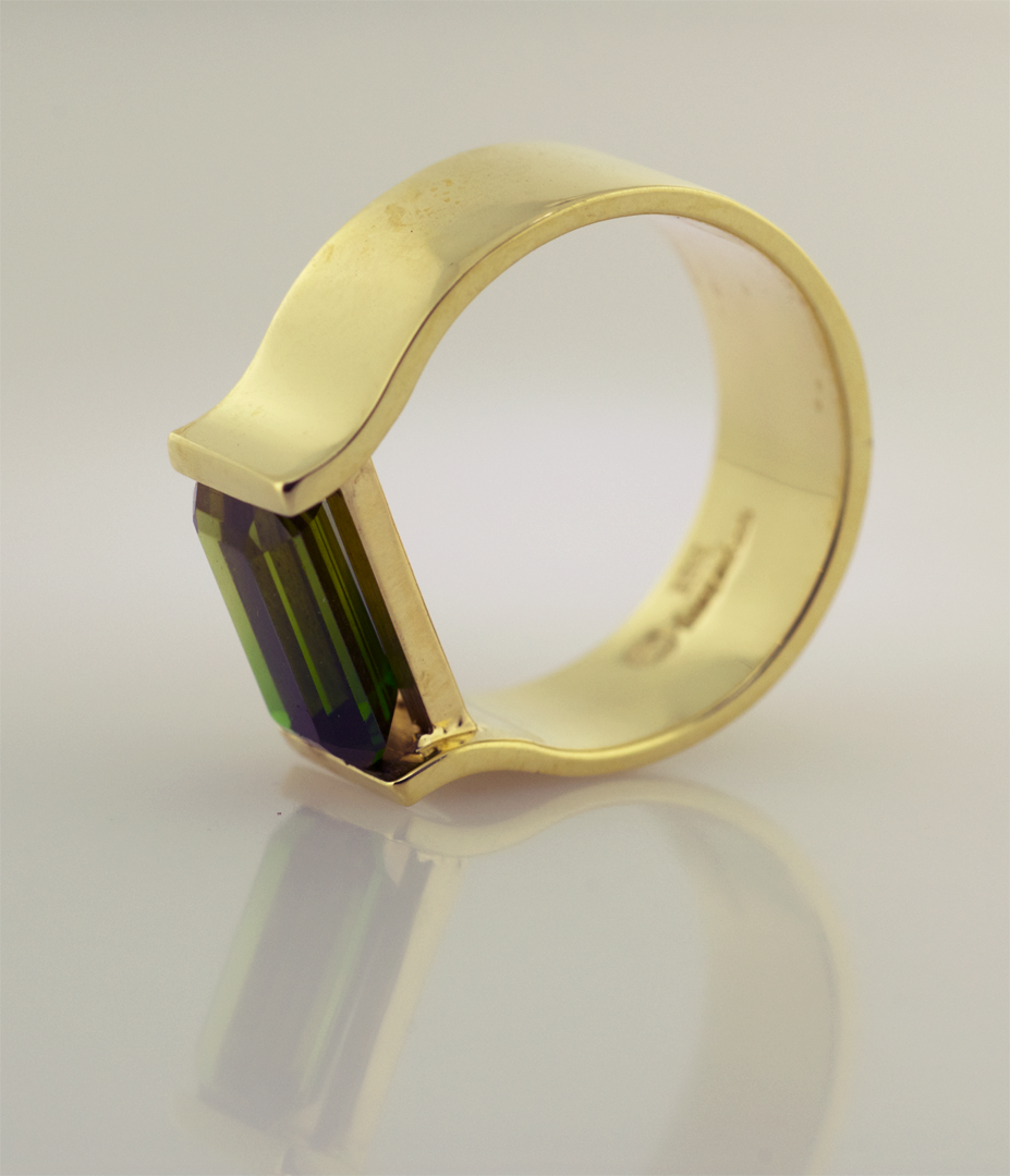 18KT Yellow Gold and Bi-Color Tourmaline Modern Ring