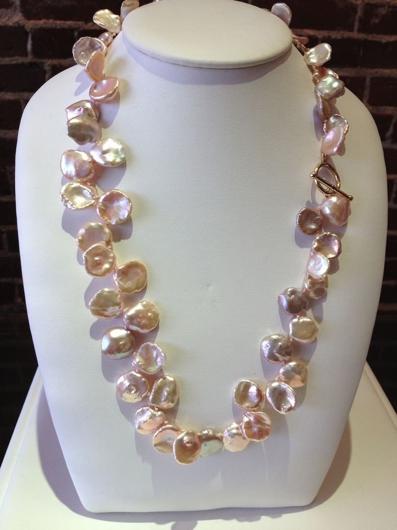 Keisha pearls with a 14KT yellow gold toggle catch