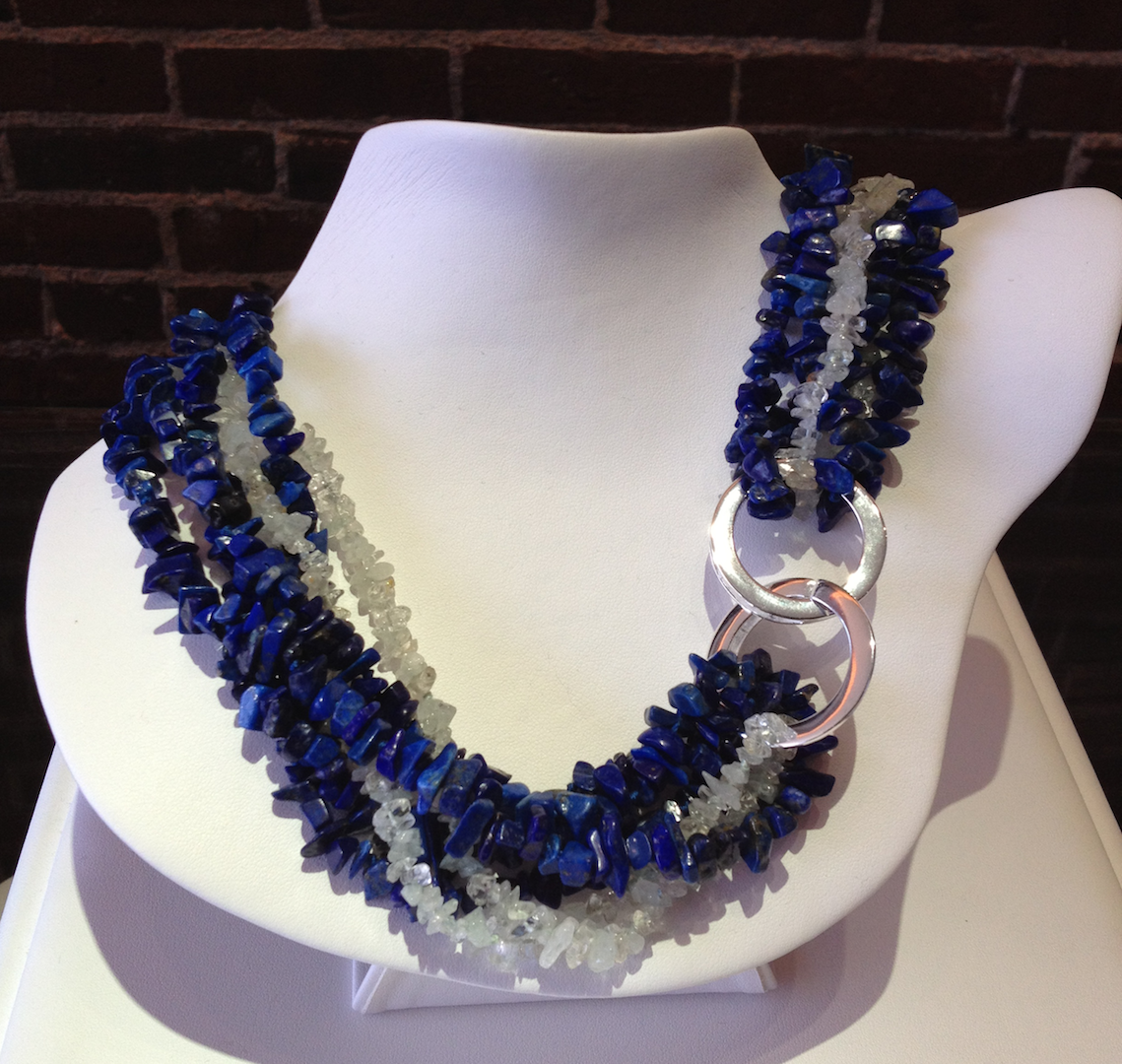 Lapis and aquamarine beads with a sterling silver catch