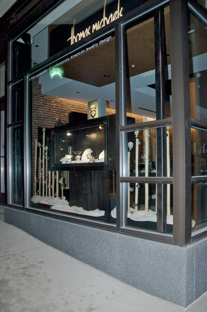 Winter Decorations front window of gallery