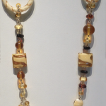 Amber and Ivory Italian glass bead necklace 34" long 