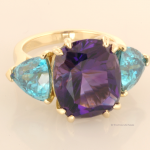 Three Stone Ring with Amethyst and Blue Zircon .75 View