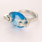 Marquise Shape Blue Topaz and Diamond 18KT white gold ring