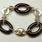 Sterling Silver & glass bracelet by Nora, Black & White