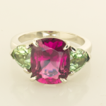 Three Stone Ring with Red and Green Tourmalines