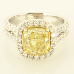Yellow Diamond Ring with Surround White Diamond Accents