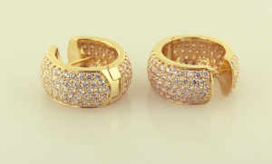 diamond and gold huggy earrings set with 3.00ct. diamonds