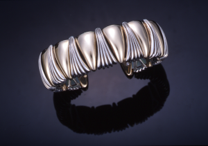 14KT gold and sterling flexible cuff bracelet with Luxor motif 