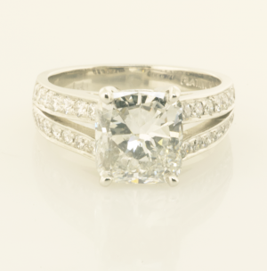 Diamond Engagement ring with 3.01ct Cushion Diamond and pavé accents