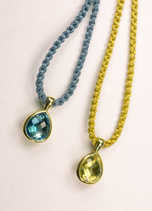 18KT yellow gold pear shape  pendants, one with blue topaz, one with citrine
