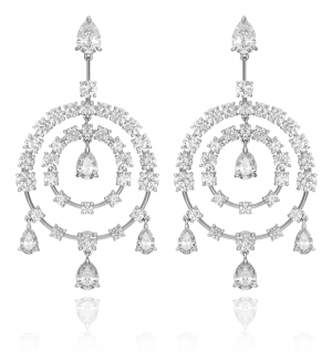 Diamond and 18KT white gold "chandelier" style earrings.