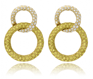 White and yellow diamond earrings