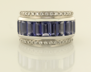 Contemporary Iolite and Diamond Ring