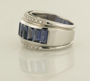 Contemporary Iolite and Diamond Ring side view