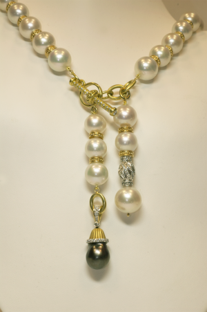 10mm South Sea Pearl and Gold Accents Lariat Necklace