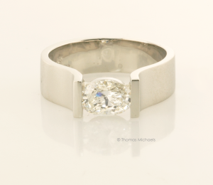 Modern Oval Diamond Solitaire in White Gold Front View