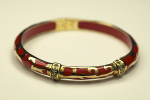 18KT Yellow Verneil on Sterling Silver and red Acrylic swirl motif Braclet 