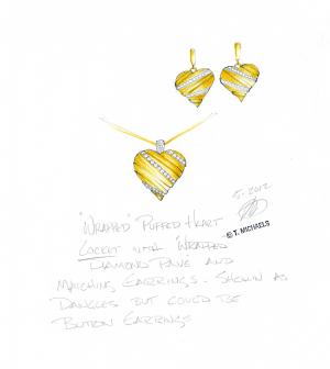 Wrapped Heart Locket and Earring Sketch